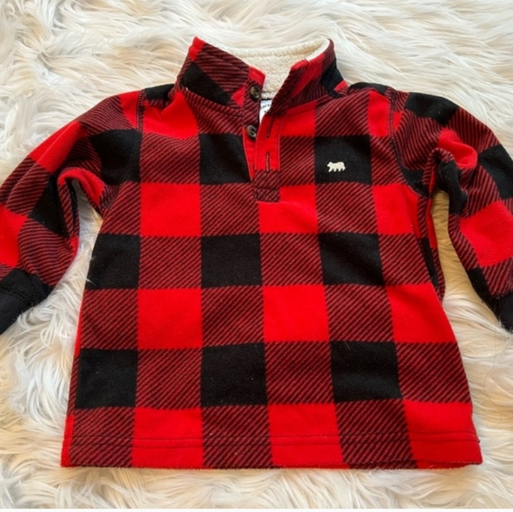 Carter's Buffalo Check Plaid Red Black Fleece Sweatshirt Pullover Jacket 5T